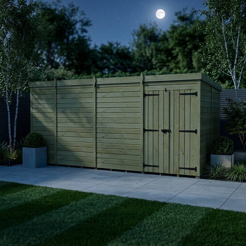 Buttercup Farm 17ft x 10ft Pent Garden Shed Double Door No Windows - Timber in Brown 3