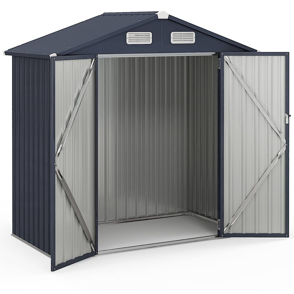 Costway Outdoor Storage Shed Galvanized Metal Tool House w/ Lockable Doors in Dark Grey