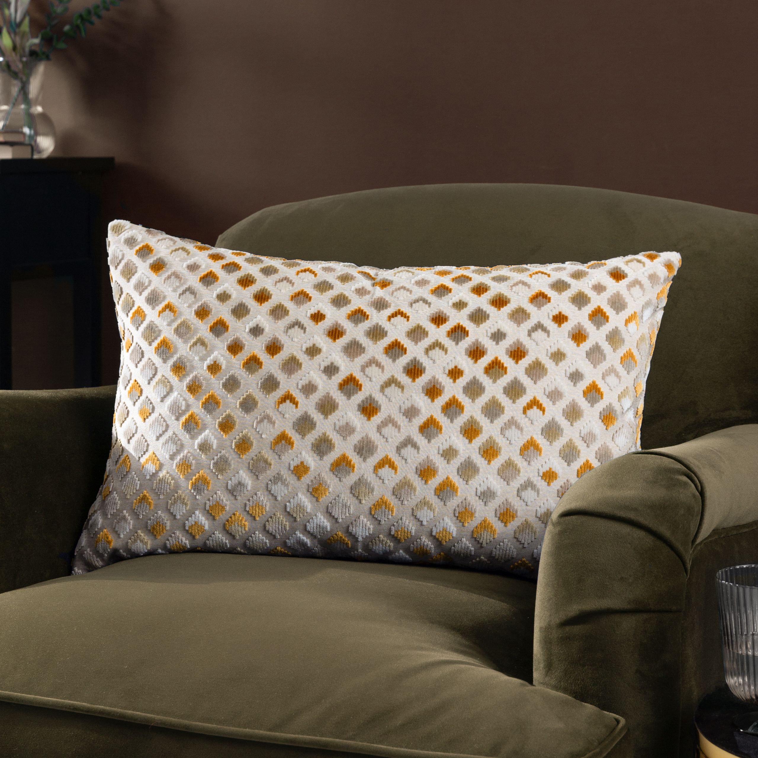 Paoletti Lexington Geometric Velvet Cushion in Gold