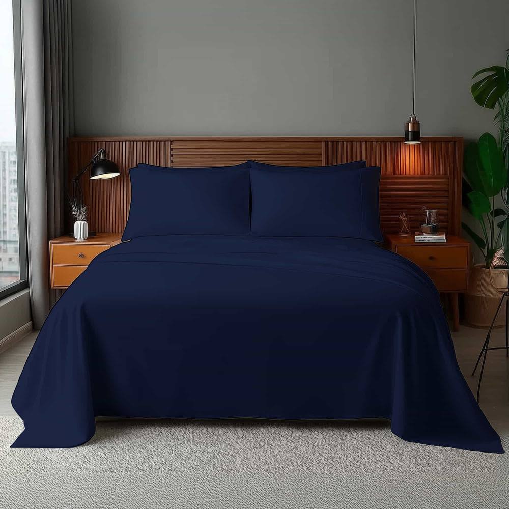 Snug City Microfibre Soft Touch Flat Sheet Plain Dyed Bed Linen in Navy