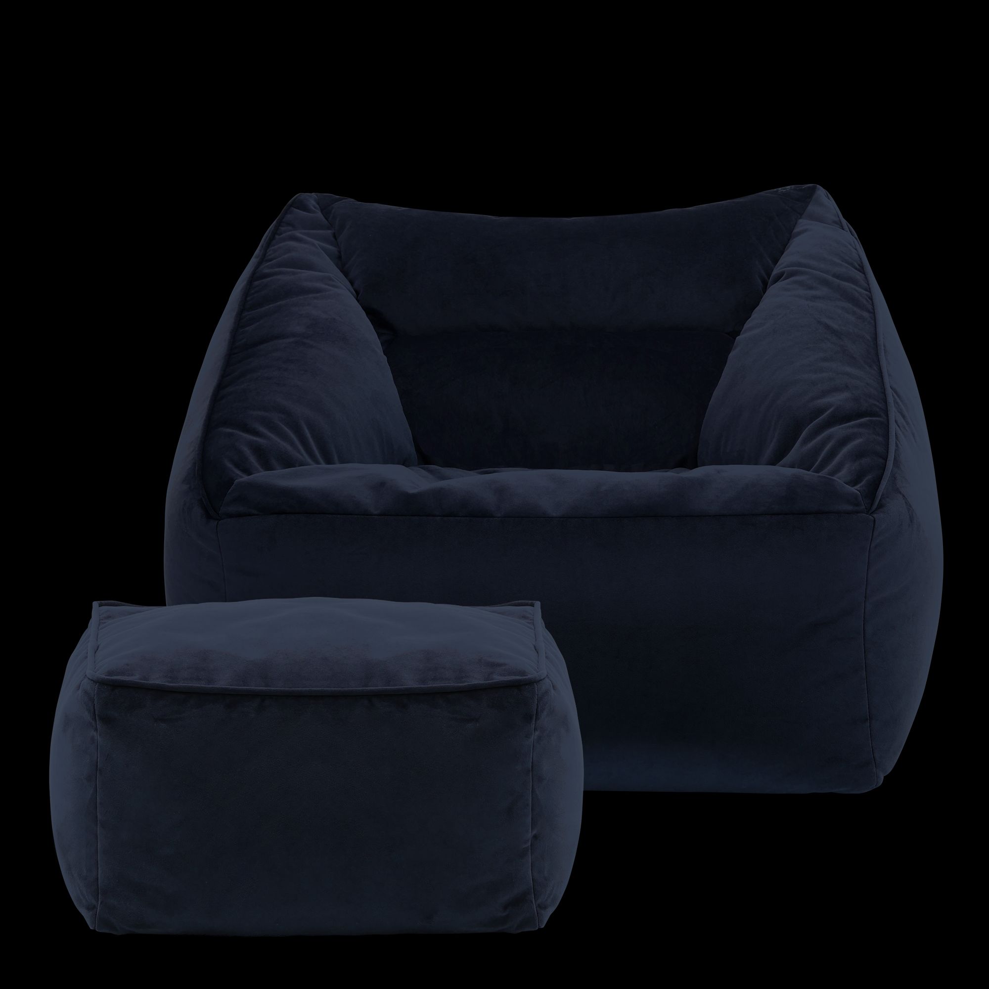 icon Natalia Velvet Adults Bean Bag Armchair & Pouffe, Large Beanbag & Footstool Olive Green in Dark Blue