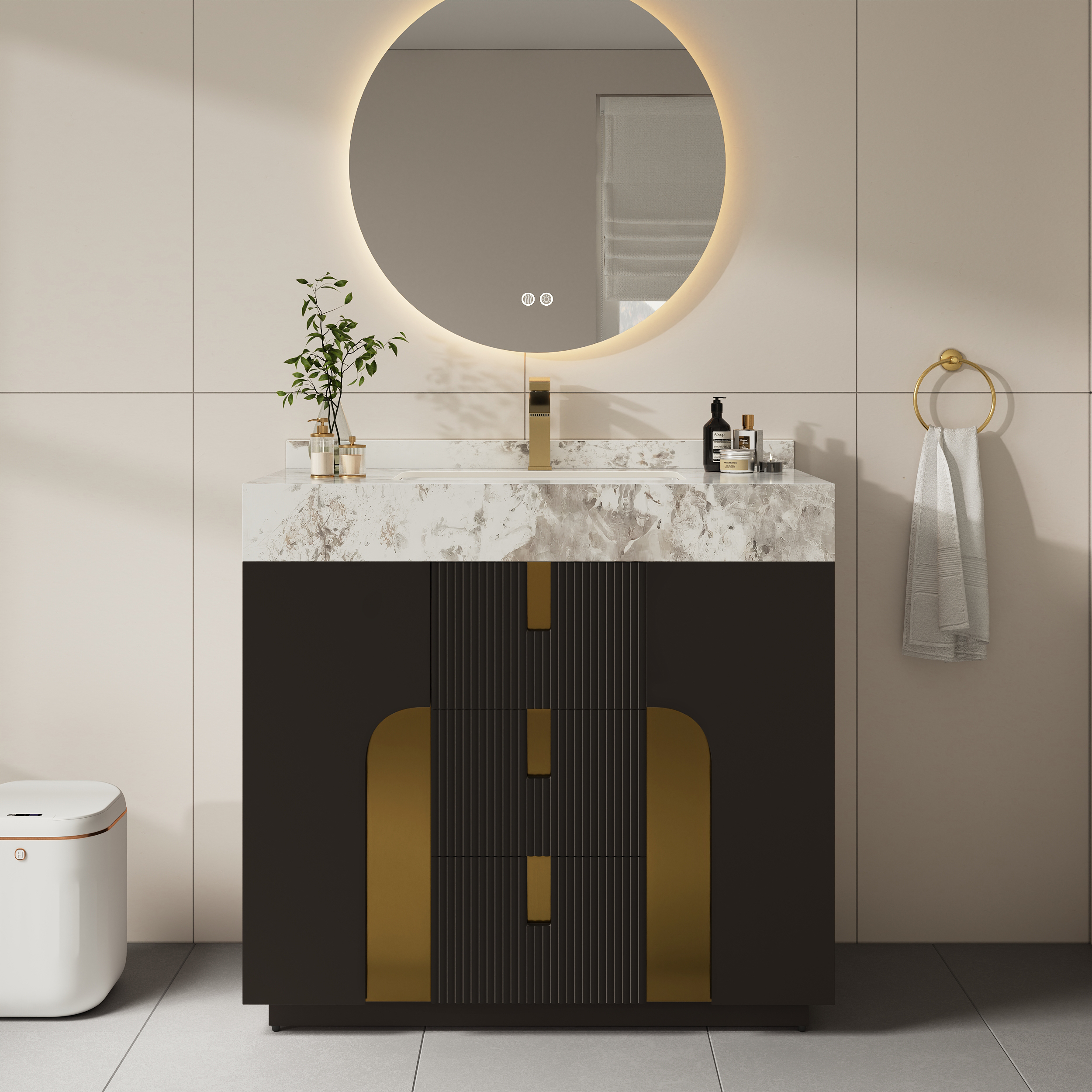 91 cm Artis Freestanding Bathroom Vanity Single Sink Vanity Cabinet Sintered Stone Top