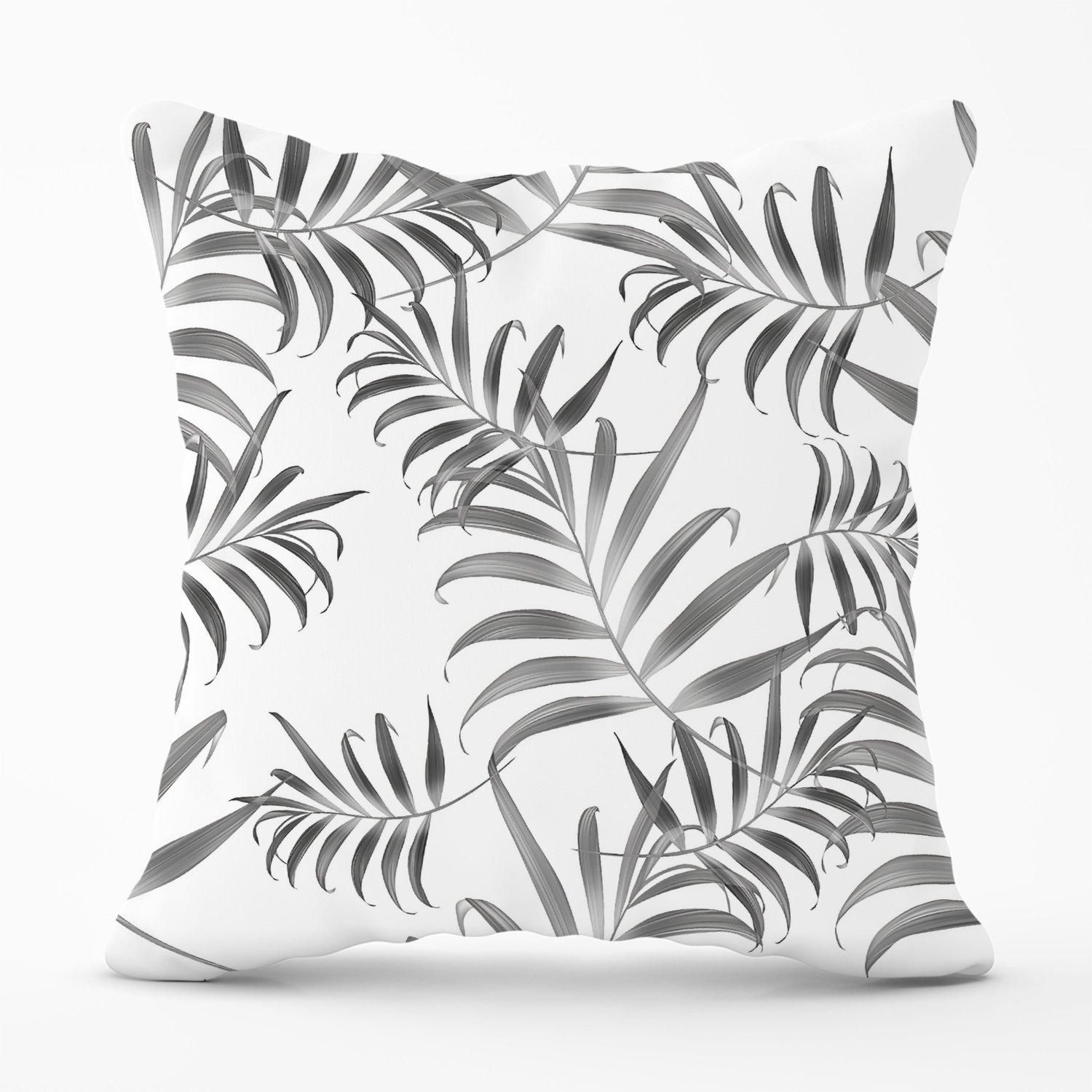 Warren Reed - Designer Hawaiian Style Palm Leaves Outdoor Cushion in Grey