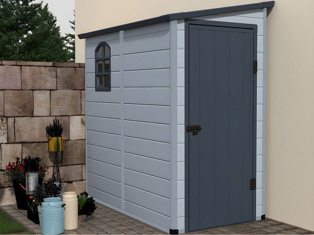 Vente-unique Anthracite Grey Resin Lean-To Garden Shed 2.09M² - ALBERTO in Light Grey