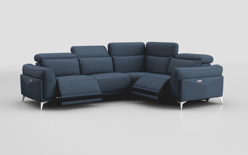 Blue Fabric Gattolino 1 Corner 2 Power Sofa with Manual Head Tilt