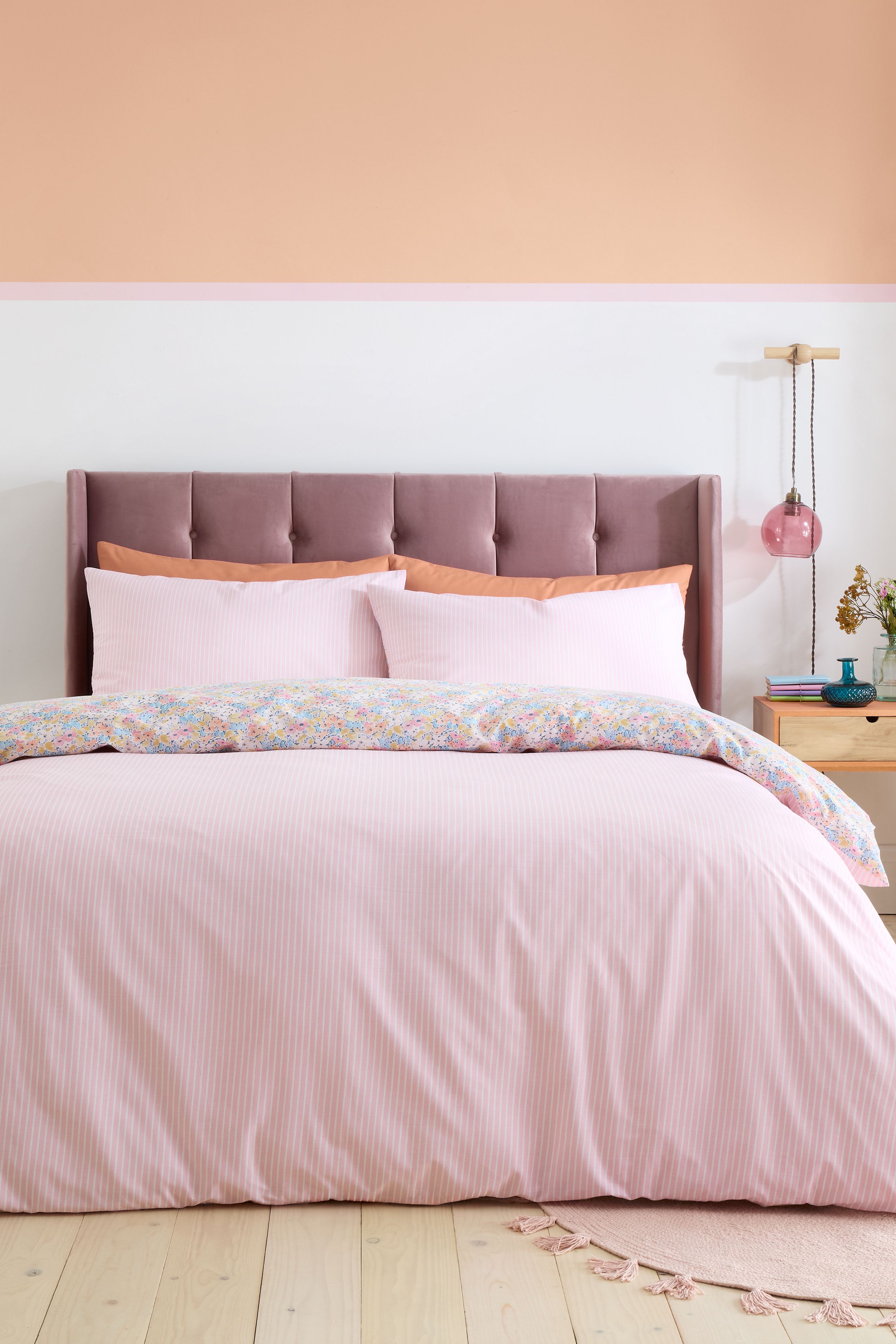 Catherine Lansfield 'Darcy Floral' Reversible Duvet Cover Set in Pink 2