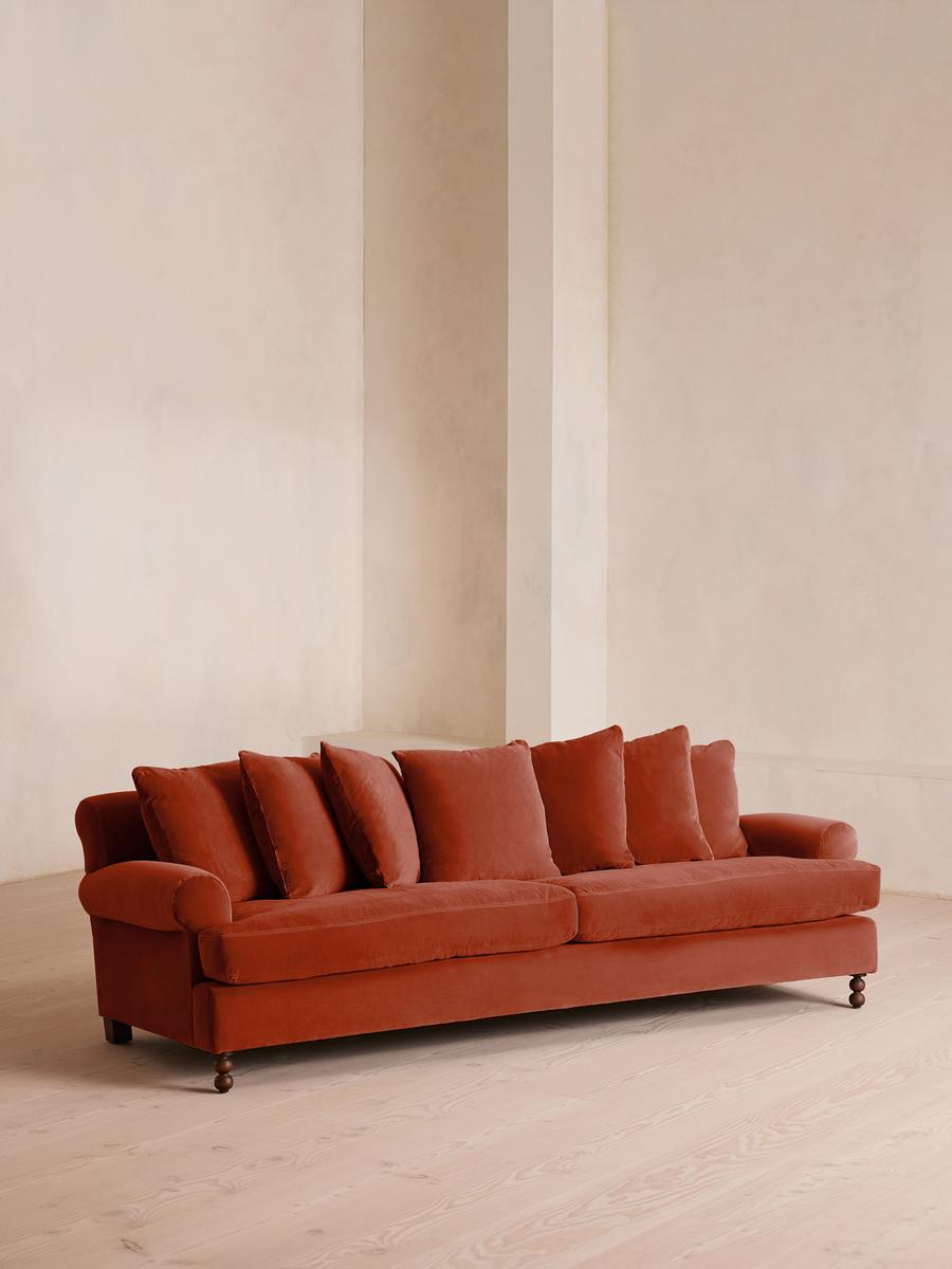 Audrey Four Seater Sofa, Velvet, Rust