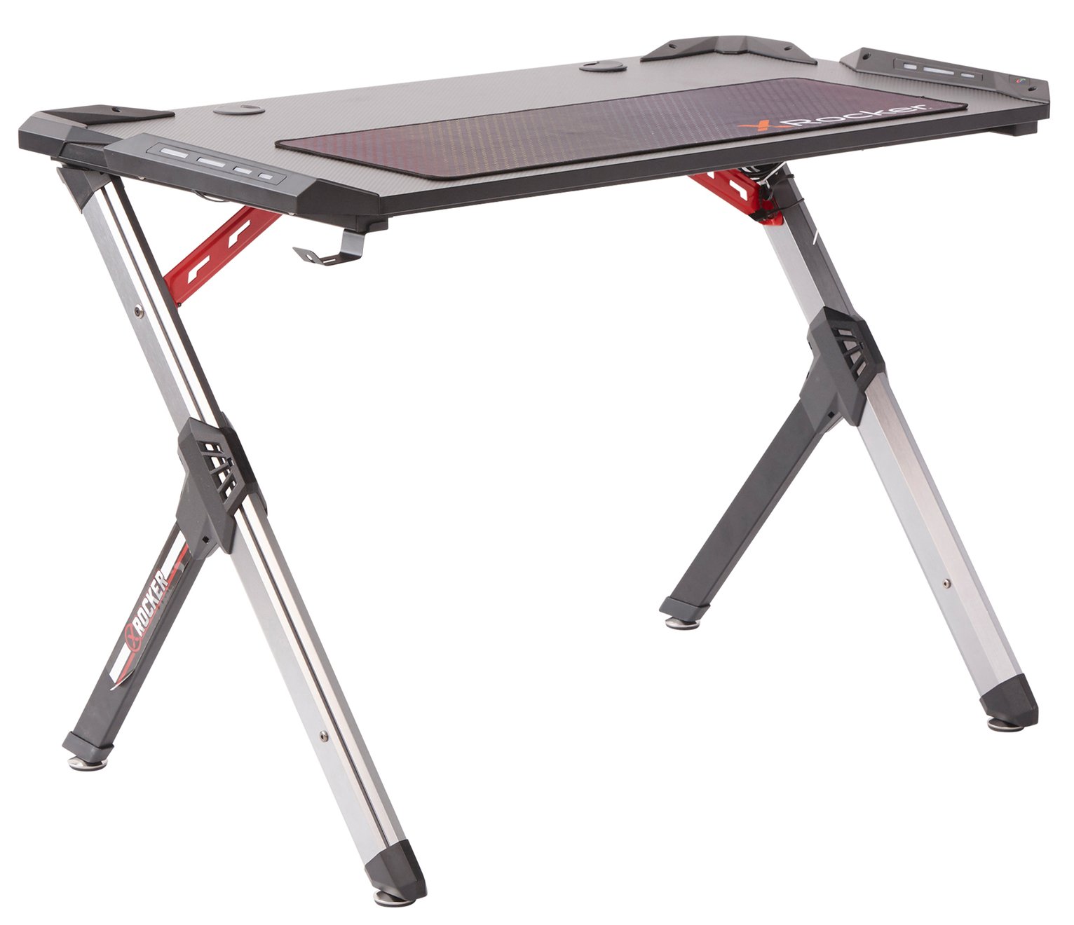 X Rocker Lynx Full Colour LED Gaming Desk - Black & Silver