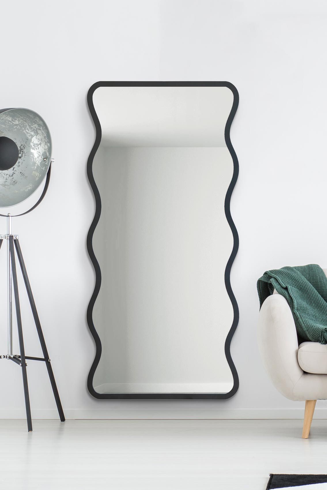 MirrorOutlet Black Metal Rectangular Wavy Framed Wall Mirror (170CM X 80CM)