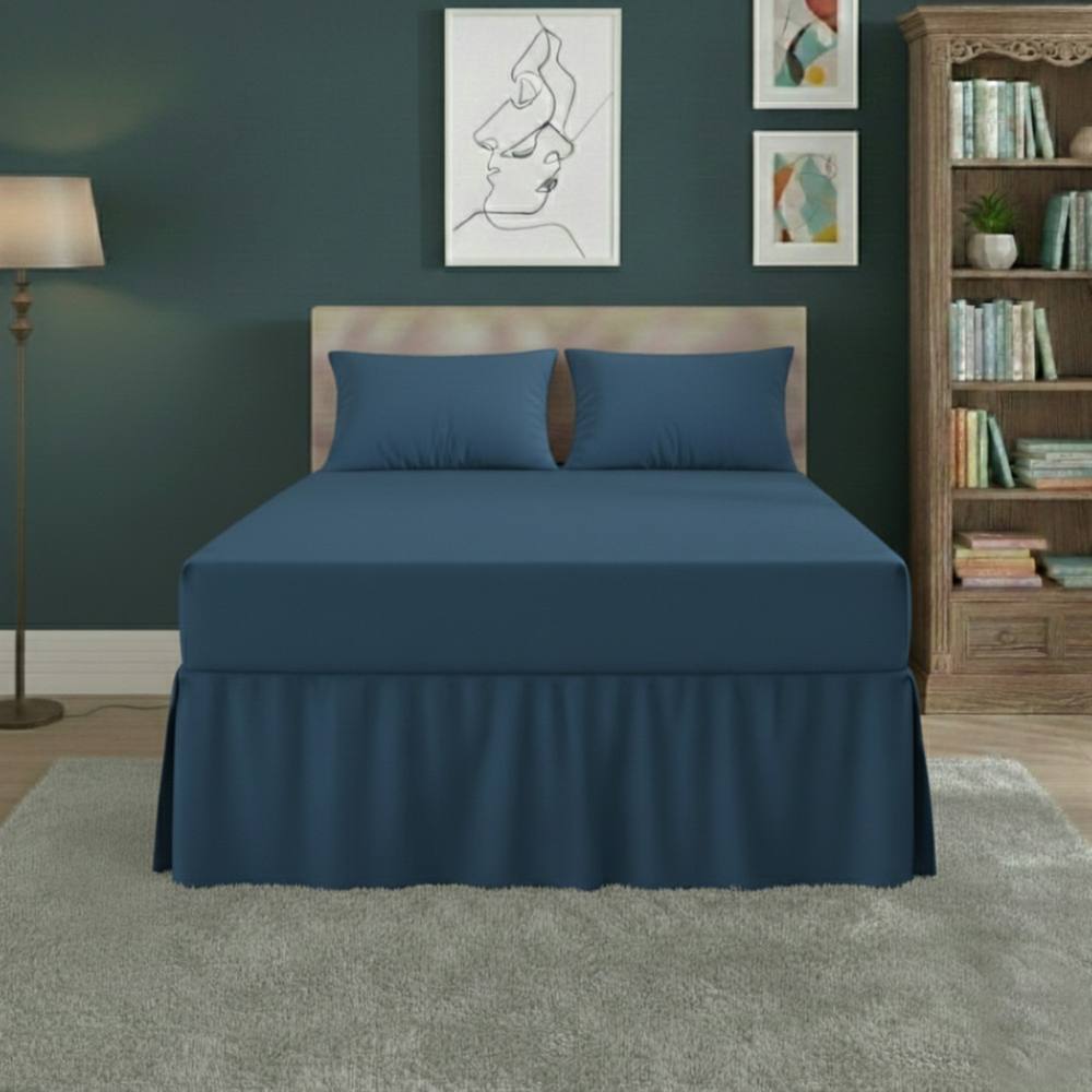 Snug City Fitted Valance Bed Sheet Polycotton Mattress Cover & Frill Easy Care in Mid Blue