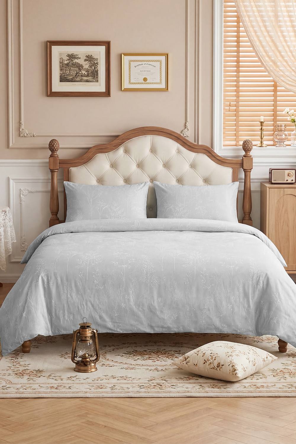 3Pcs Printed Double Duvet Cover Set with 2 Pillowcases in Grey