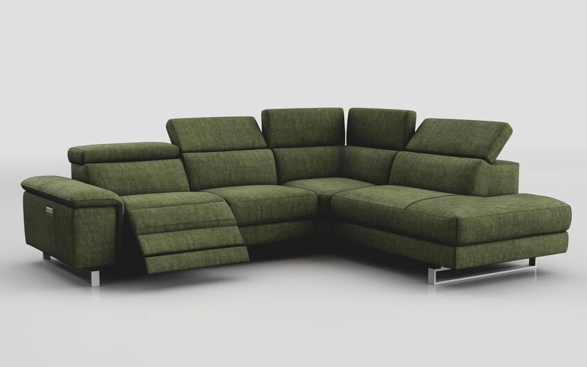 Green Fabric Viserba 3 Corner 2 LHF Power Recliner with Power Head Tilt & RHF Chaise with Manual Head Tilt