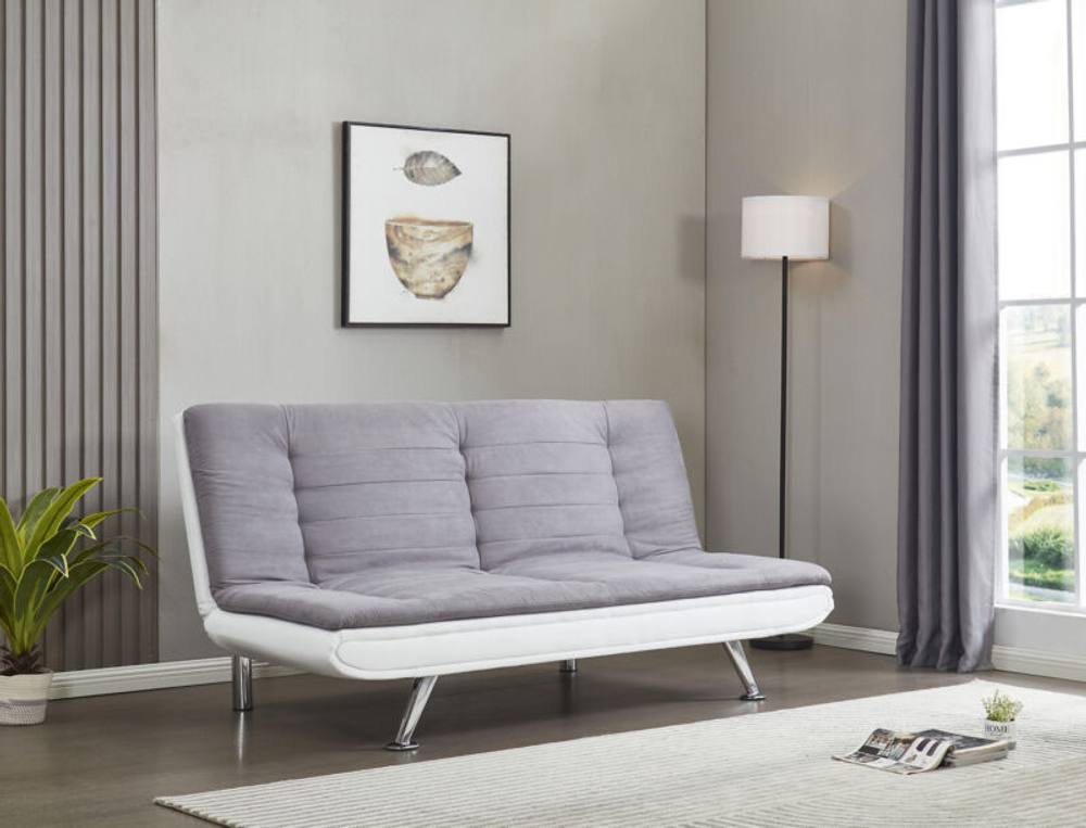 Comfy Living Ltd Charcoal Grey & White Fabric Sofa Bed 3 Seater With Faux Leather
