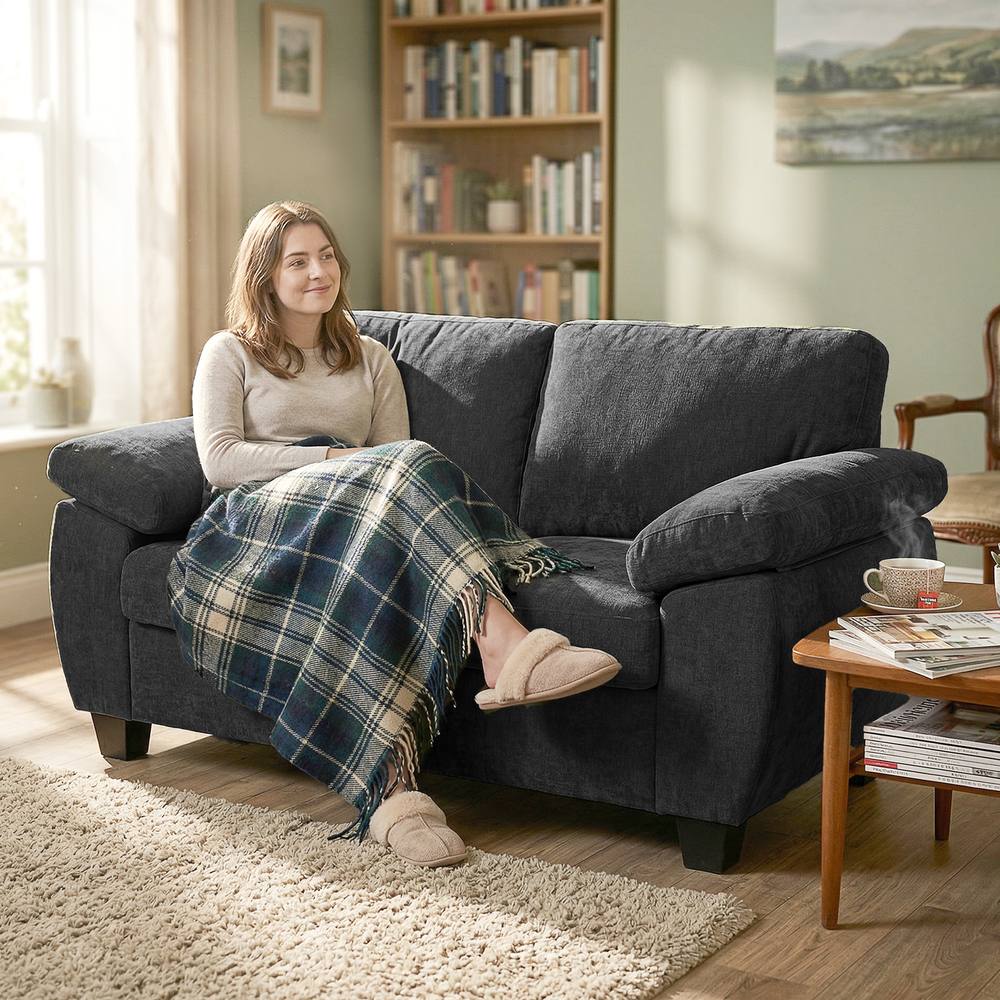 HOMCOM 2 Seater Sofa, Chenille Small Sofa with Spring Cushions in Dark Grey