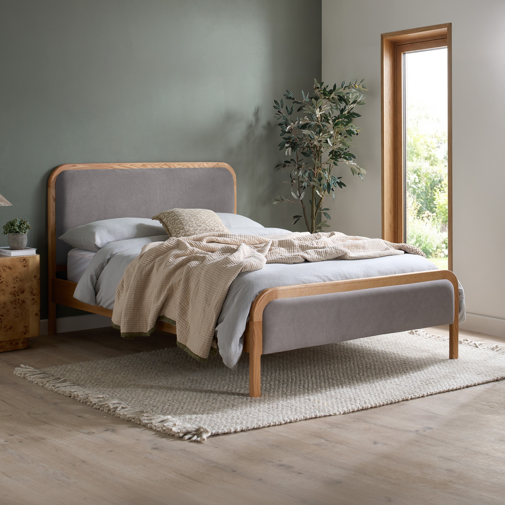 Amaya - Double - Low Foot-End Bed - Grey/Oak - Fabric/Wood - 4ft