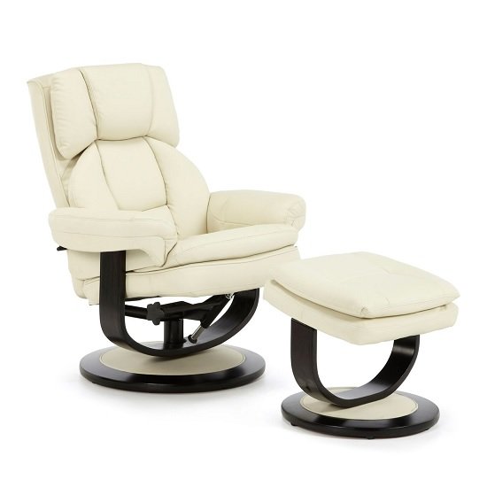 Cosimo Recliner Chair In Cream Bonded Leather With Footstool