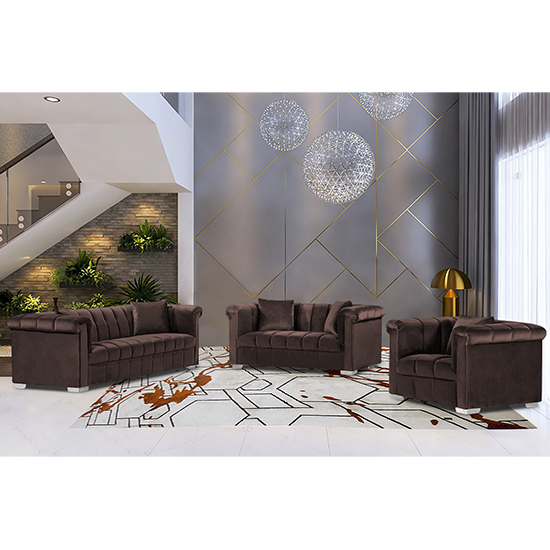 Kenosha Malta Plush Velour Fabric Sofa Suite In Mushroom