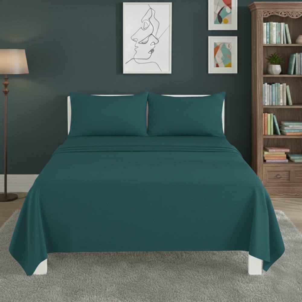 Snug City Easy Care Flat Bed Sheet Polycotton Durable Low Maintenance Bedding in Teal