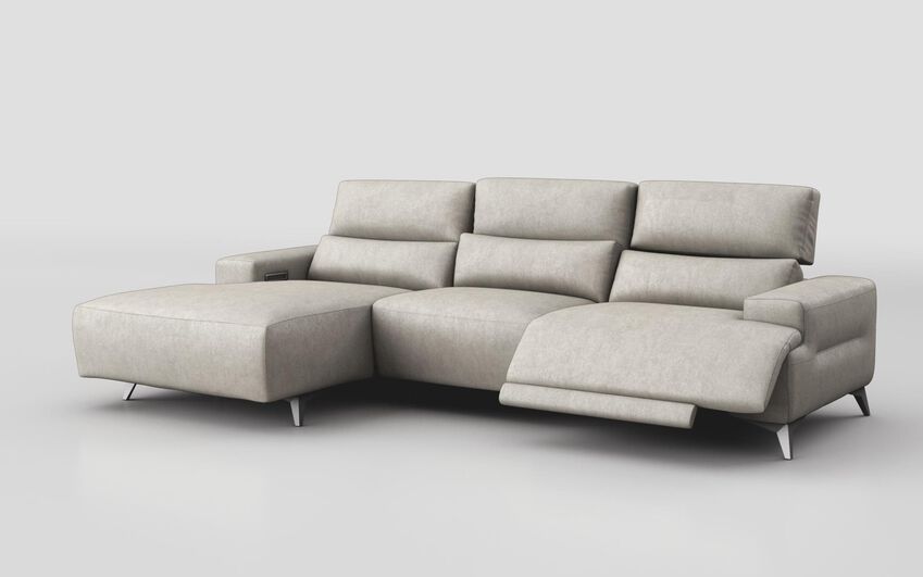 Cream Fabric Poggio 3 Seater Power Recliner Left Hand Facing Sliding Chaise with Power Head Tilt