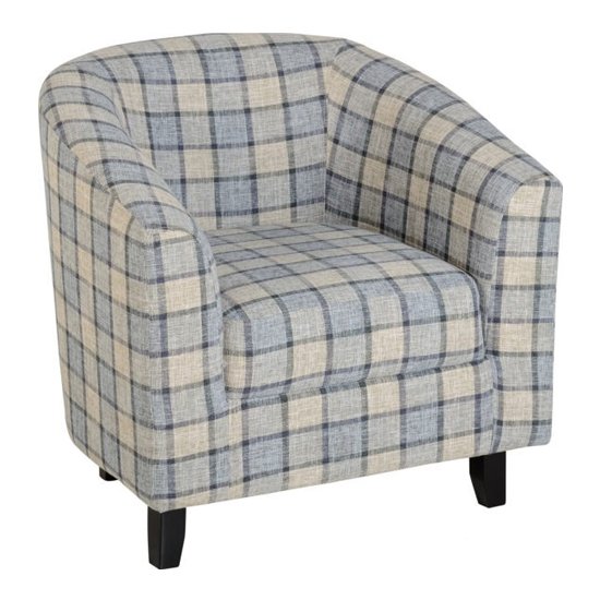 Hammond Check Fabric Tub Chair In Grey