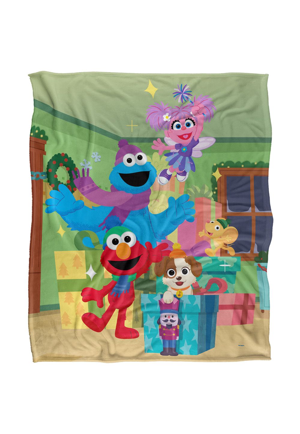 Sesame Street Furry Friends Forever Elmo Abby Cookie Monster Presents Silky Touch Super Soft Throw Blanket 152 X 127 cm in White