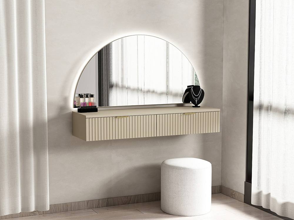 Vente-unique Wall-Mounted Dressing Table With Mirror & Leds - 2 Drawers - Beige