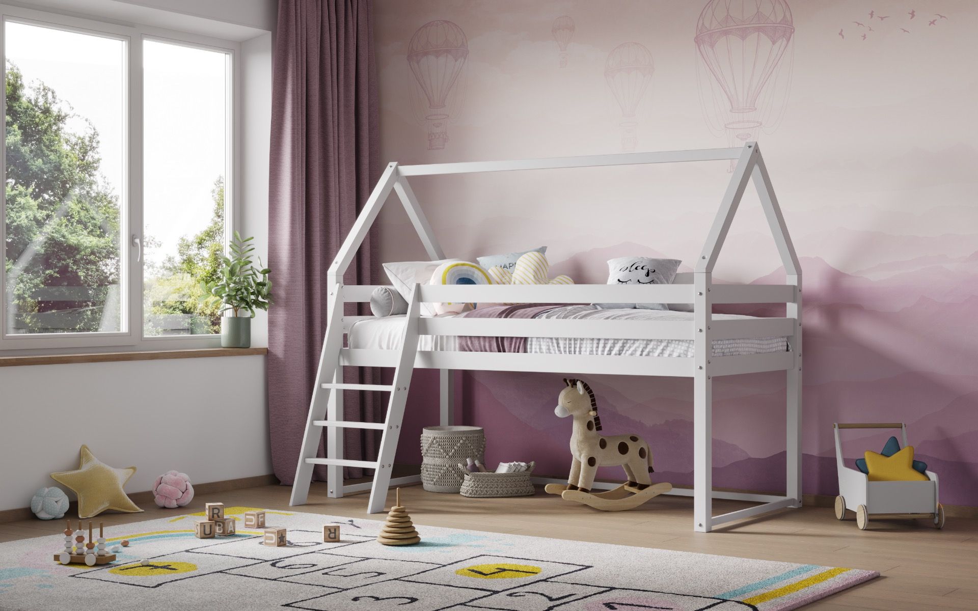 Flair Ellie Wooden House Mid Sleeper Bed in White