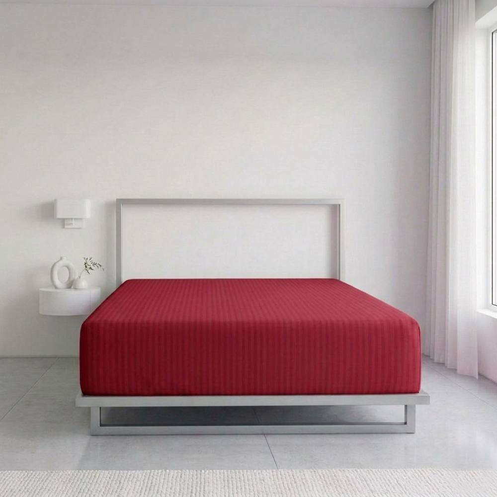 Snug City Luxury Satin Stripe T250 Cotton Rich Soft Extra Deep 30cm Fitted Sheet in Red