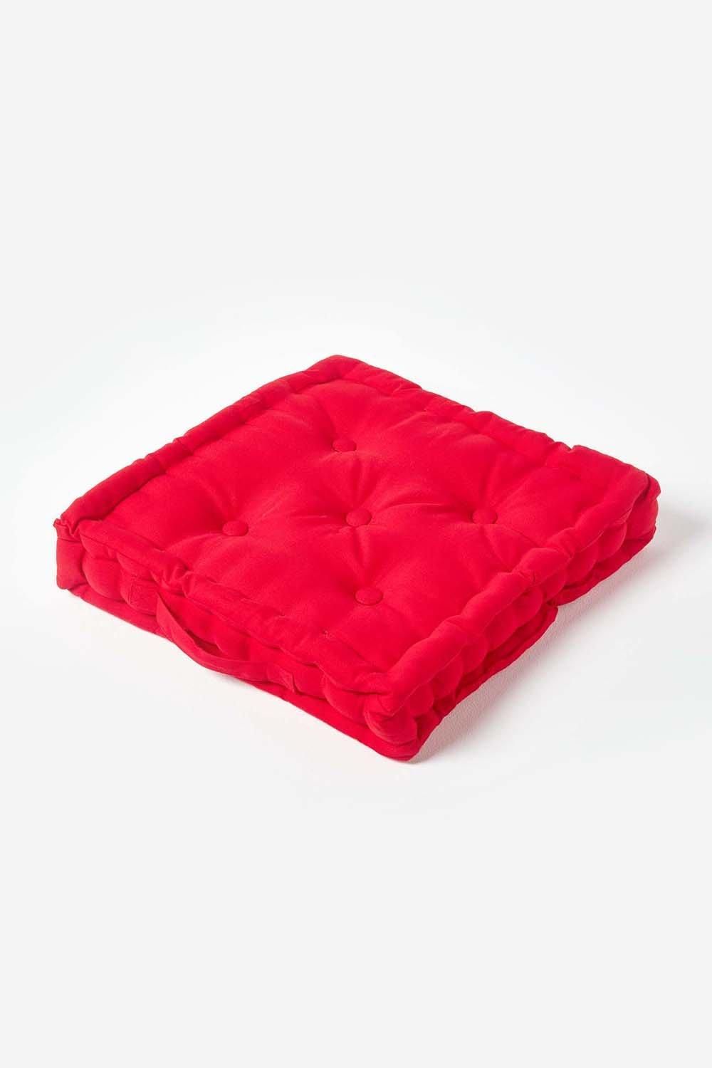 Homescapes Plain Cotton Floor Cushion in Red