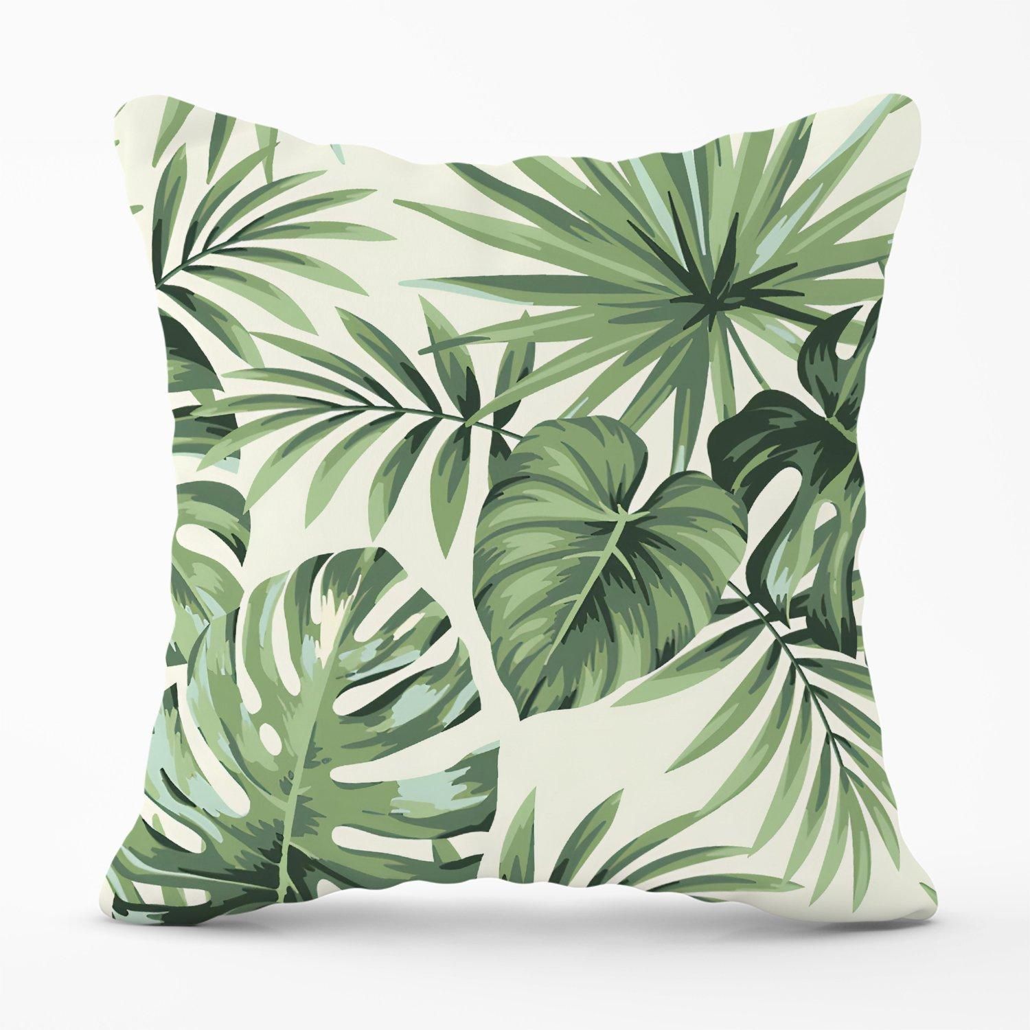 Warren Reed - Designer Exotic Palm Leaves Outdoor Cushion in Green