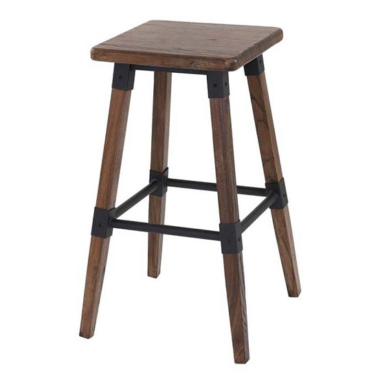 Medlin Wooden Bar Stool In Rustic Elm With Steel Frame