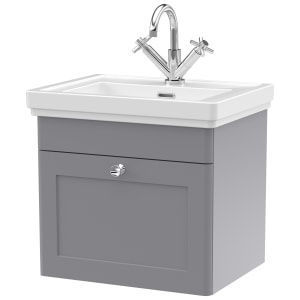 Classique Satin Grey Wall Hung 1-Drawer Vanity & Basin 1 Tap Hole - 496 x 530mm