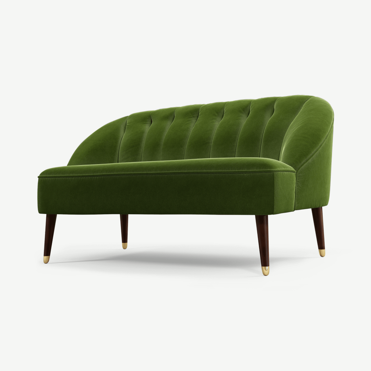Margot 2 Seater Sofa, Spruce Green Cotton Velvet with Dark Wood Brass Leg