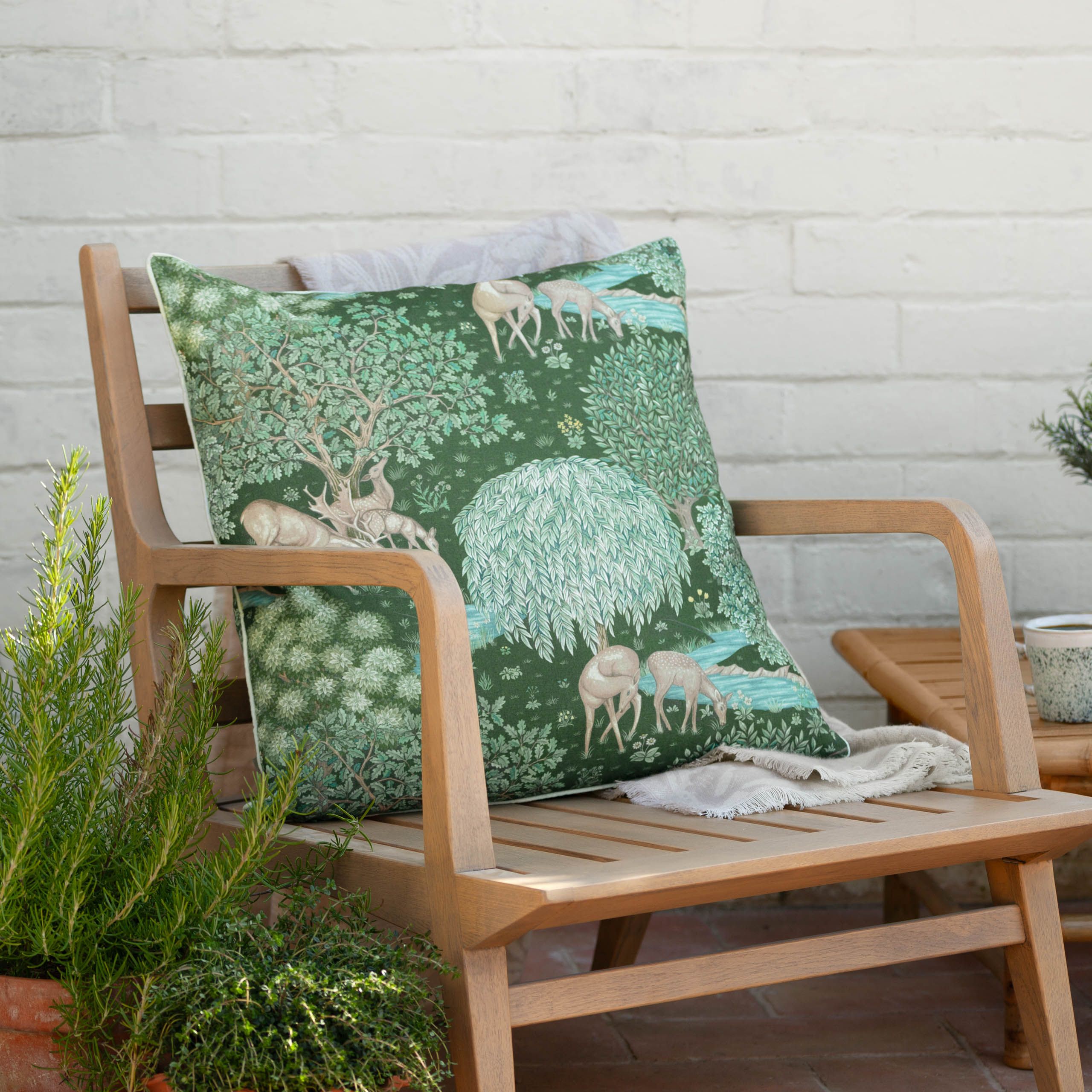 Morris & Co The Brook Printed Outdoor Cushion in Green