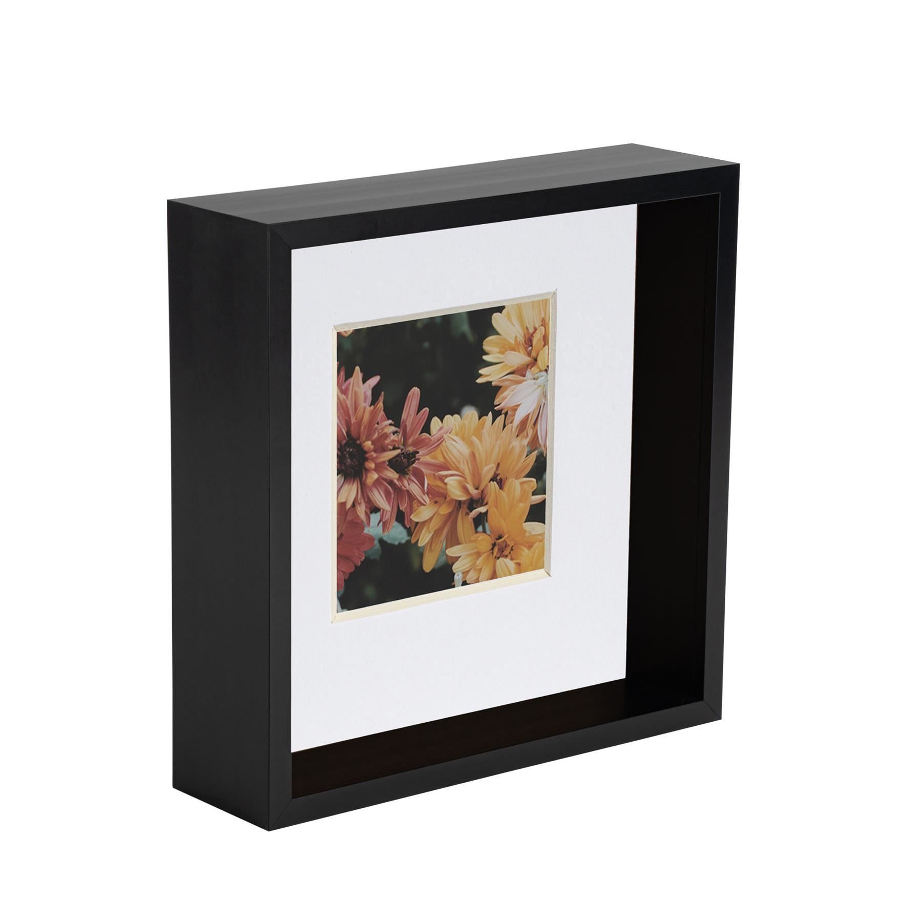 Nicola Spring 3D Deep Box Photo Frame - 8 x 8" with 4 x 4" Mount - White Mount in Black