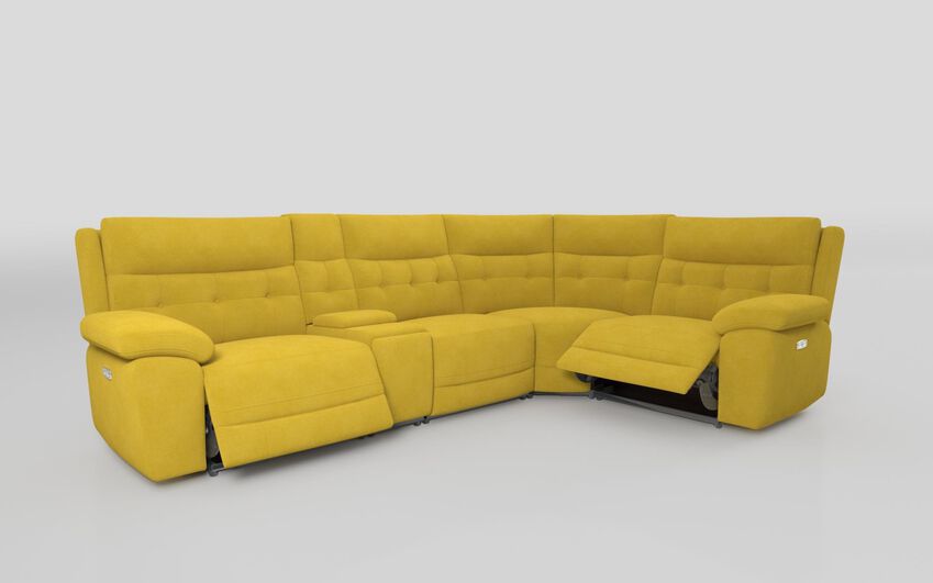 Green Fabric Belford 3 Corner 1 Power Sofa with Console & Headtilt