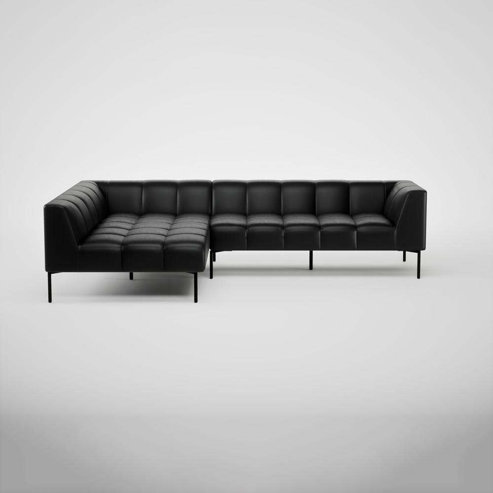 Heal's Quadro Left Hand Facing Chaise Sofa Stonewash Leather Black 263 Black Feet 2
