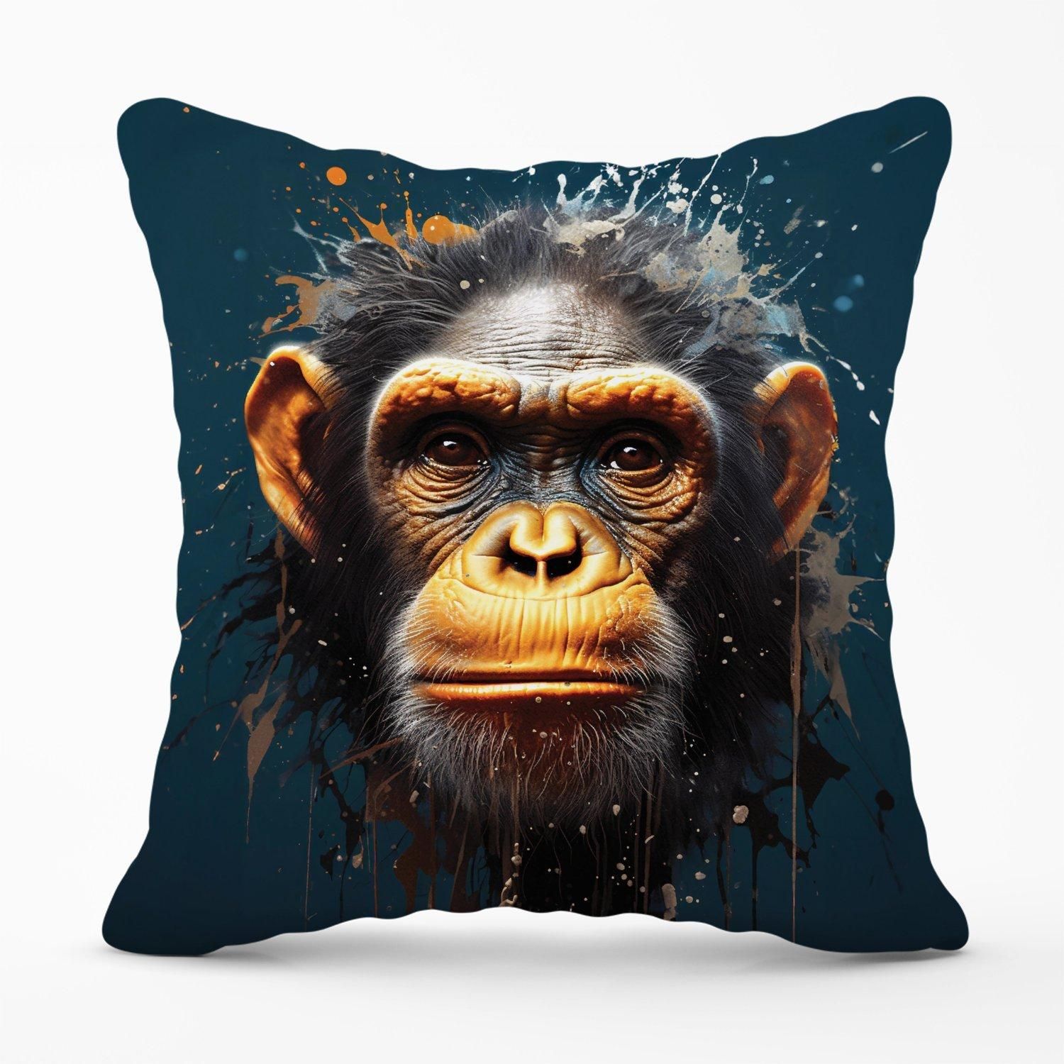Warren Reed - Designer Splashart Realistic Monkey Face Outdoor Cushion in Brown