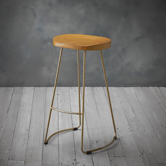 Bailey Gold Effect Leg Bar Stool With Pine Wood Seat