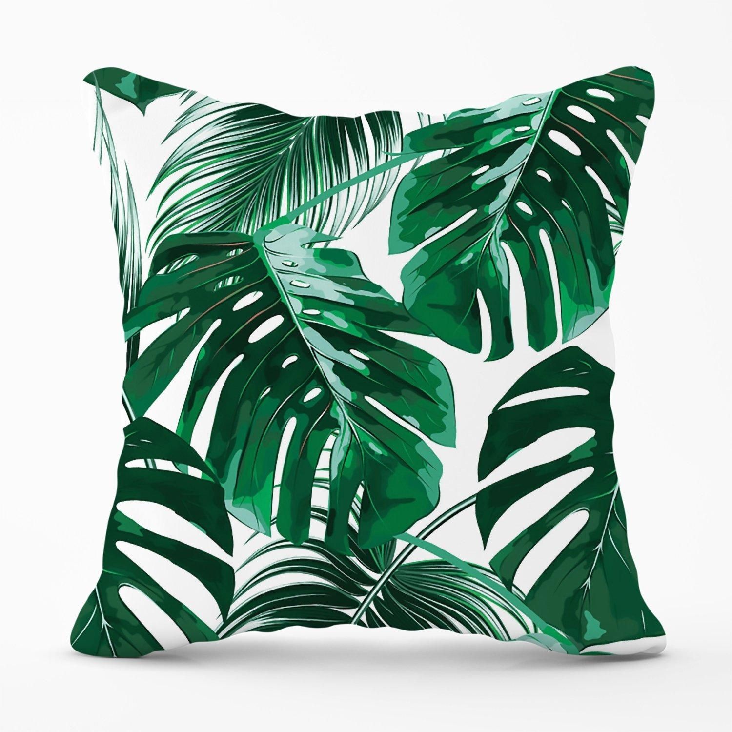 Warren Reed - Designer Tropical Jungle Leaf Pattern Outdoor Cushion in Green