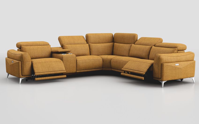 Yellow Fabric Gattolino 2 Corner 2 Power Recliner Sofa with Manual Headrests & Console