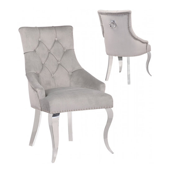 Angelo Silver Velvet Dining Chairs In Pair