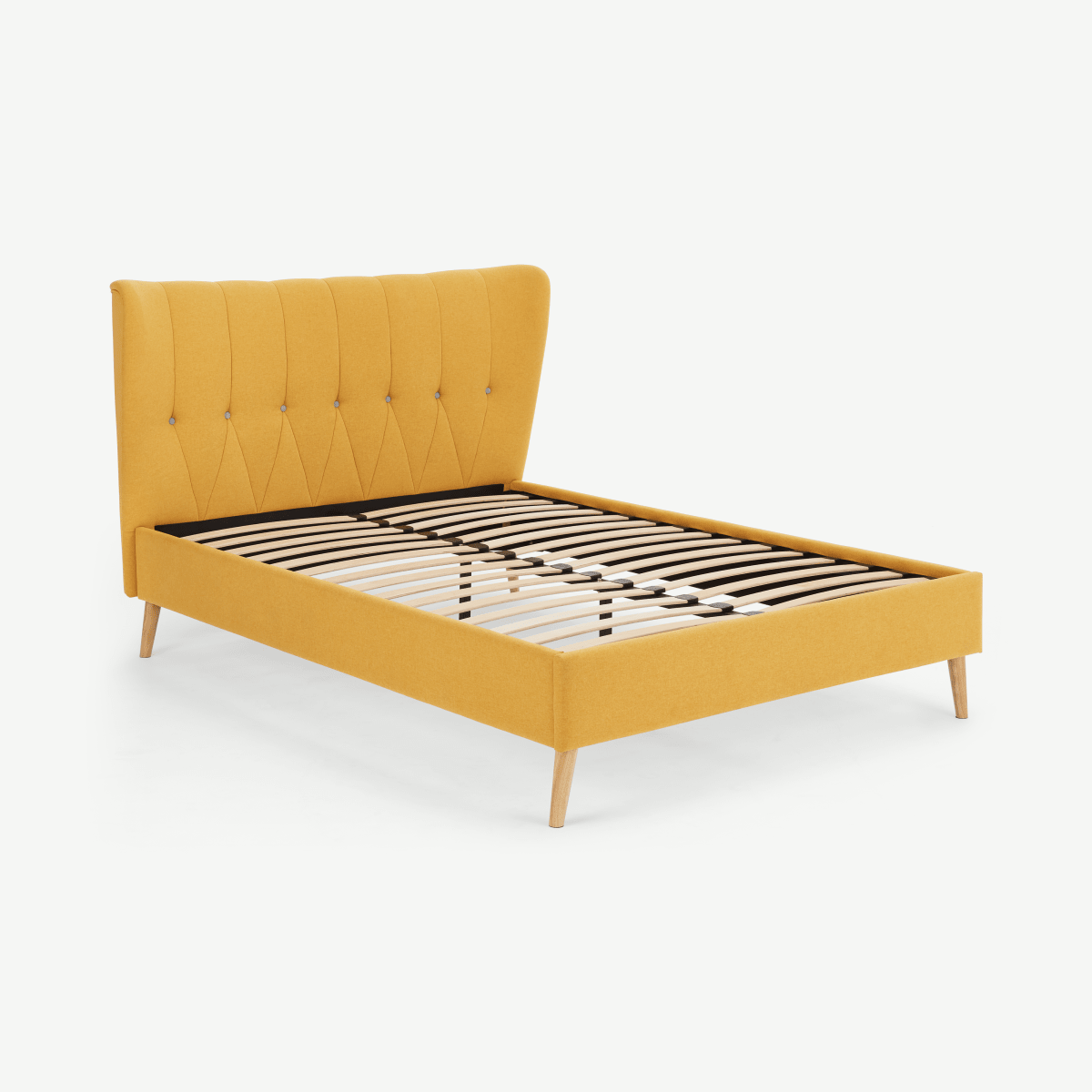Charley Double Bed, Yolk Yellow & Oak Stain Legs