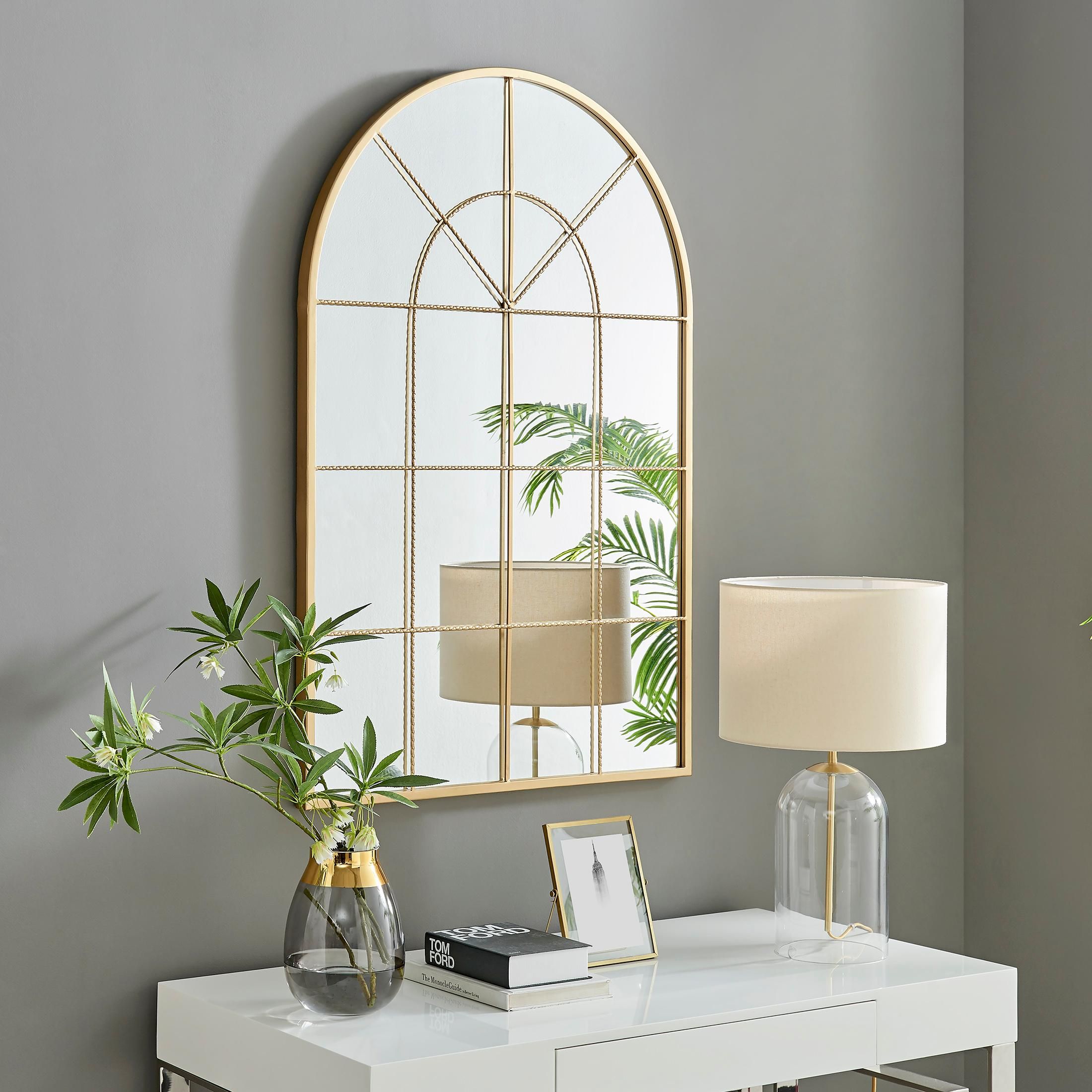FurnitureboxUK Zeus Large 120cm x 80cm Art Deco Gold Window Floor or Wall Hallway Bedroom Dining & Living Room Mirror