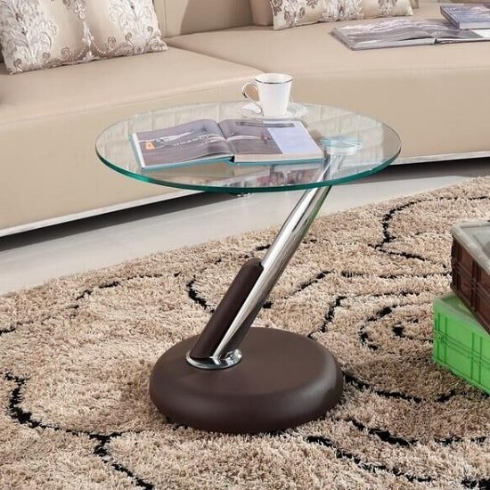 Tokyo Clear Glass Top Lamp Table In Brown