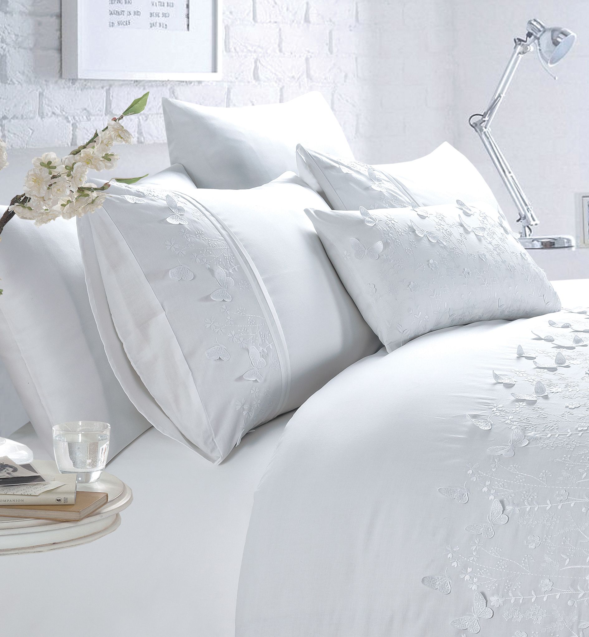 Rapport Home Papillon Polycotton Duvet Cover Set with Pillowcase in White