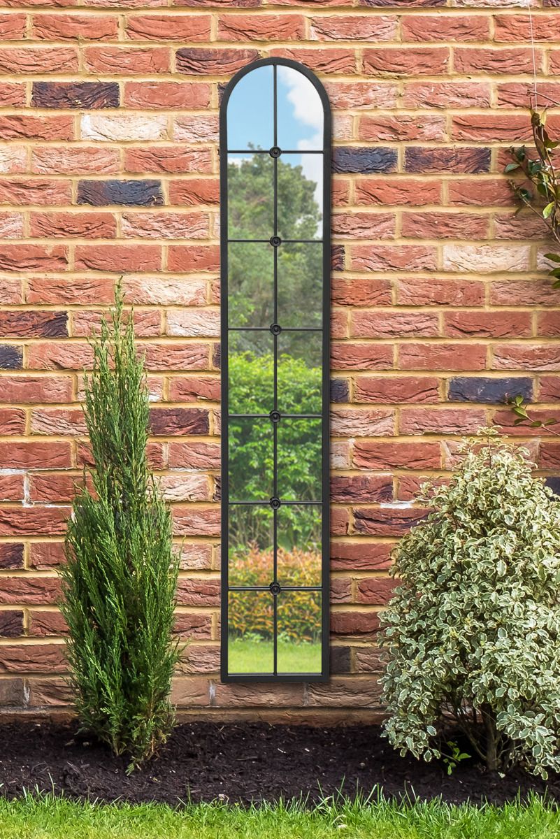 MirrorOutlet Black Framed Arched Leaner Garden Wall Mirror 67" X 12" (170 X 30CM)
