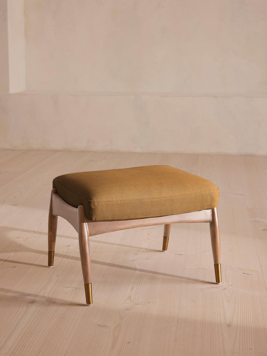 Theodore Oak Footstool, Linen, Ochre
