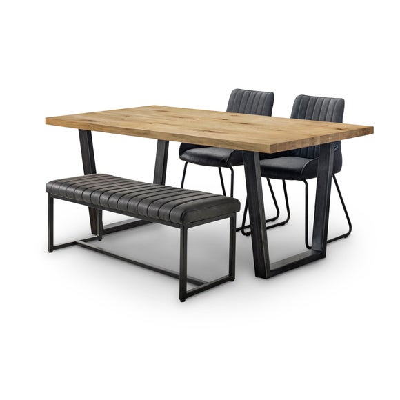 Brooklyn 4 Seater Rectangular Dining Table with 2 Soho Chairs and Bench, Solid Oak