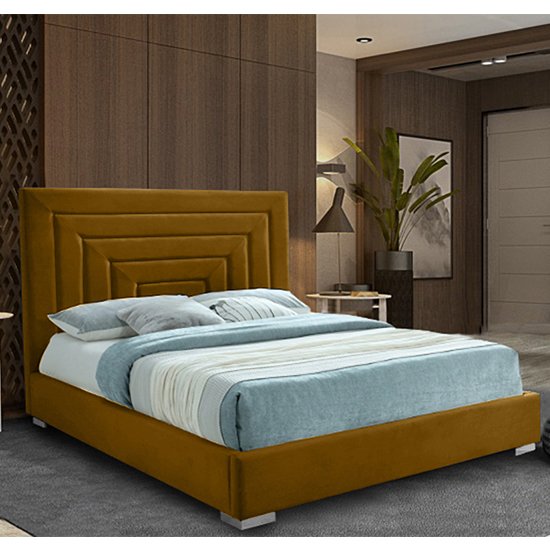 Leipzig Plush Velvet Upholstered Single Bed In Mustard
